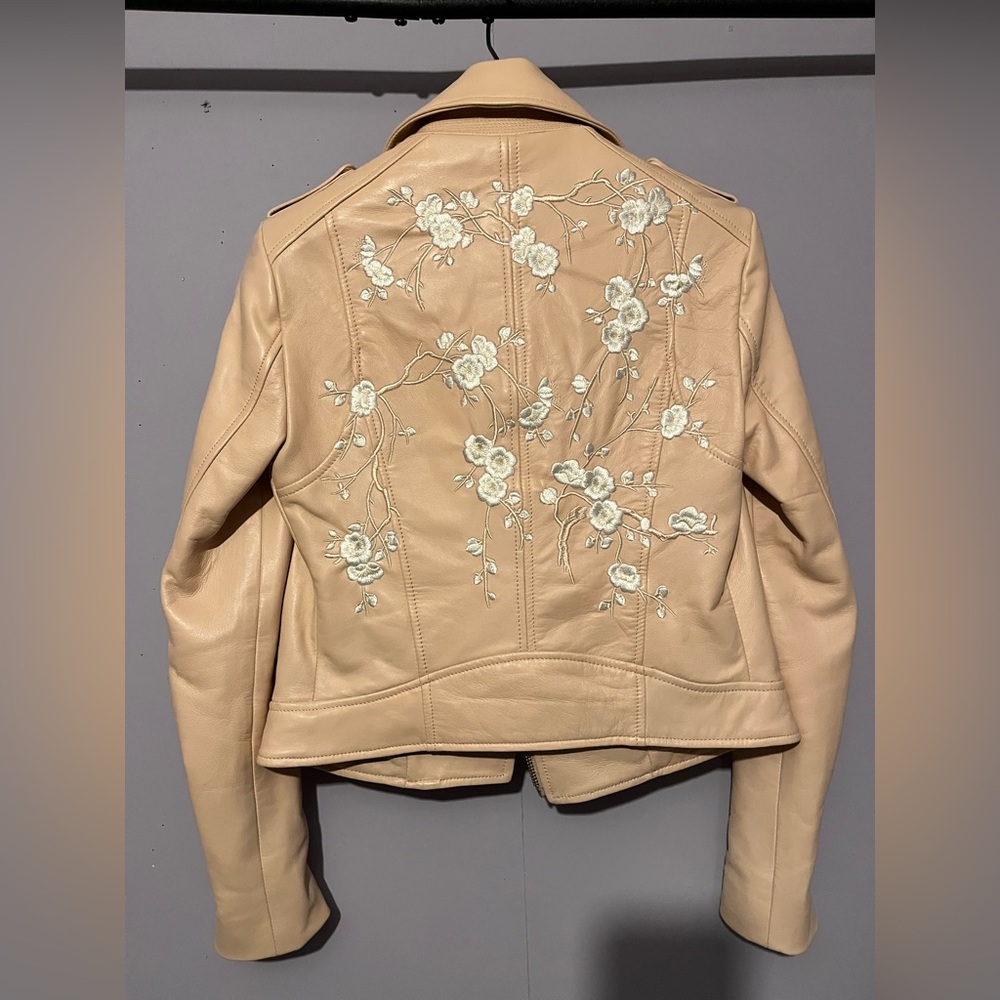 LaMarque Embroidered Floral Leather Biker Jacket